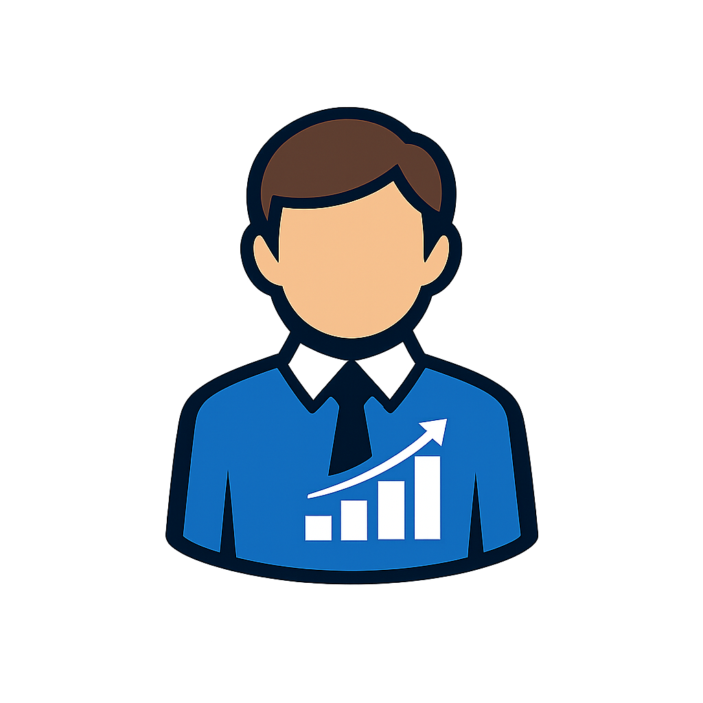 A very simple vector icon male Accountant person with a chart on his blue shirt-1